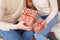 Hands of man and woman holding a Christmas gift boxes.  Christmas, new year, birthday concept.  Magic fairy tale