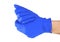 Hands of a medic wearing blue latex gloves. Medical gloves. Surgical glove. Covid-19 prevention concept