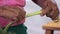 Hands of a native woman, cleaning an onion to sell it in the market, in the town of Xilitla.