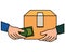 hands negotiating with box and money delivery service
