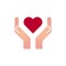 Hands and palms with heart shapes icons