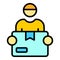 Hands parcel home delivery icon color outline vector