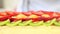 Hands pastry chef prepares a fruit cake