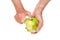 Hands peeling apple