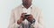 Hands, phone and business man typing on internet, social media and reading email notification. Closeup, smartphone and