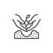 Hands planting seed line icon