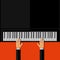 Hands playing the grand piano. Flat design