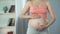 Hands of pregnant woman touching and rubbing belly with love, expecting baby