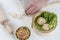 Hands preparing homemade dim-sum asian dumplings buns