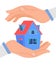 Hands Protecting Cottage Flat Vector Illustration