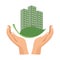 hands protecting green building