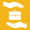 Hands protecting portfolio case icon