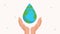 Hands protecting water drop with earth planet animation