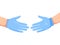 Hands putting on protective blue gloves. Latex gloves as a symbol of protection against viruses and bacteria. Precaution