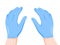 Hands putting on protective blue gloves. Latex gloves as a symbol of protection against viruses and bacteria. Precaution