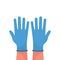 Hands putting on protective blue gloves vector