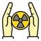 Hands and Radiation symbol vector Radioactive colored icon or sign