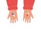 Hands with red and blue pills. Symbol of difficult choice and important decision. Vector illustration