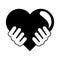 Hands with red huge heart love linear style icon