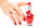 Hands with red manicure isolated