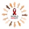 Hands and red ribbon to aids prevention campaign