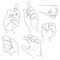 Hands set outline part 5. Fico, claw, fist, plea, up, and others.