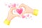 Hands Showing Heart Gesture with Fingers and Pink Fluttering Sweethearts as Romantic Feeling Symbol Vector Illustration