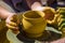 hands of the skilled master Potter and children\'s hands, training of the kid to production of pottery on a Potter\'s wheel