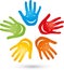 Hands with smile, colored, people and children logo