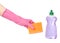 Hands sponge for washing dishes dishwashing detergent bottle lilac lavender