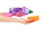 Hands sponge for washing dishes dishwashing detergent bottle lilac lavender