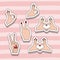 Hands sticker set gesture on pop art linear color background