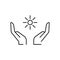 Hands and sun icon. Ecology and Environment-related line icon. Global Warming, Forest, Organic Farming, and more