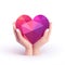 Hands supporting heart icon white background AI Generated