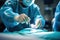 Hands of a surgeon in an operating room close-up, steady and precise gloved hands delicately manipulate surgical instruments