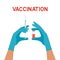 Hands with syringe and vial. The vaccination concept