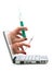 Hands with syringes out of netbook