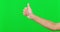 Hands, thumbs up and approval on green screen for winning against a studio background. Hand of child or kid with thumb