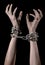 Hands tied chain, kidnapping, dependence, loneliness, social problem, halloween theme, black background