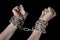 Hands tied chain, kidnapping, dependence, loneliness, social problem, halloween theme, black background