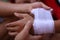 Hands of a traditional Burmese kickboxer (Lethwei)