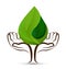 Hands tree water drops leaf shape logo