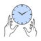 Hands trying to hold a clock. Time management concept. Flat style illustration.