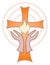Hands turned towards Cross with Flame