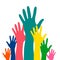 Hands up career symbol colorful vector illustration. Hands silhouettes cultural and ethnic diversity. Multinational