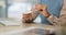 Hands, woman and cleaning glasses in office with fabric tissue for lens protection, sight and eye care. Closeup, worker