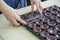 Hands of the woman  making brownies