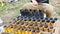 Hands of worker prepare of pyrotechnical equipment for fireworks.