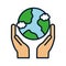 Hands with world saving ecology environment icon