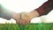 handshake agriculture. hands of group farmer business make a contract in the field. farmer handshake crop shaking hands